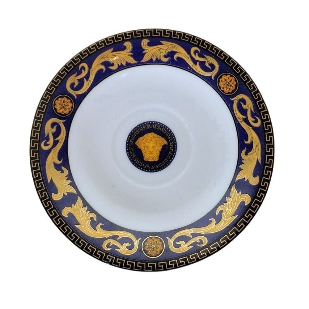 Versace Medusa Rosenthal Blue & Gold Porcelain China Saucer Plate